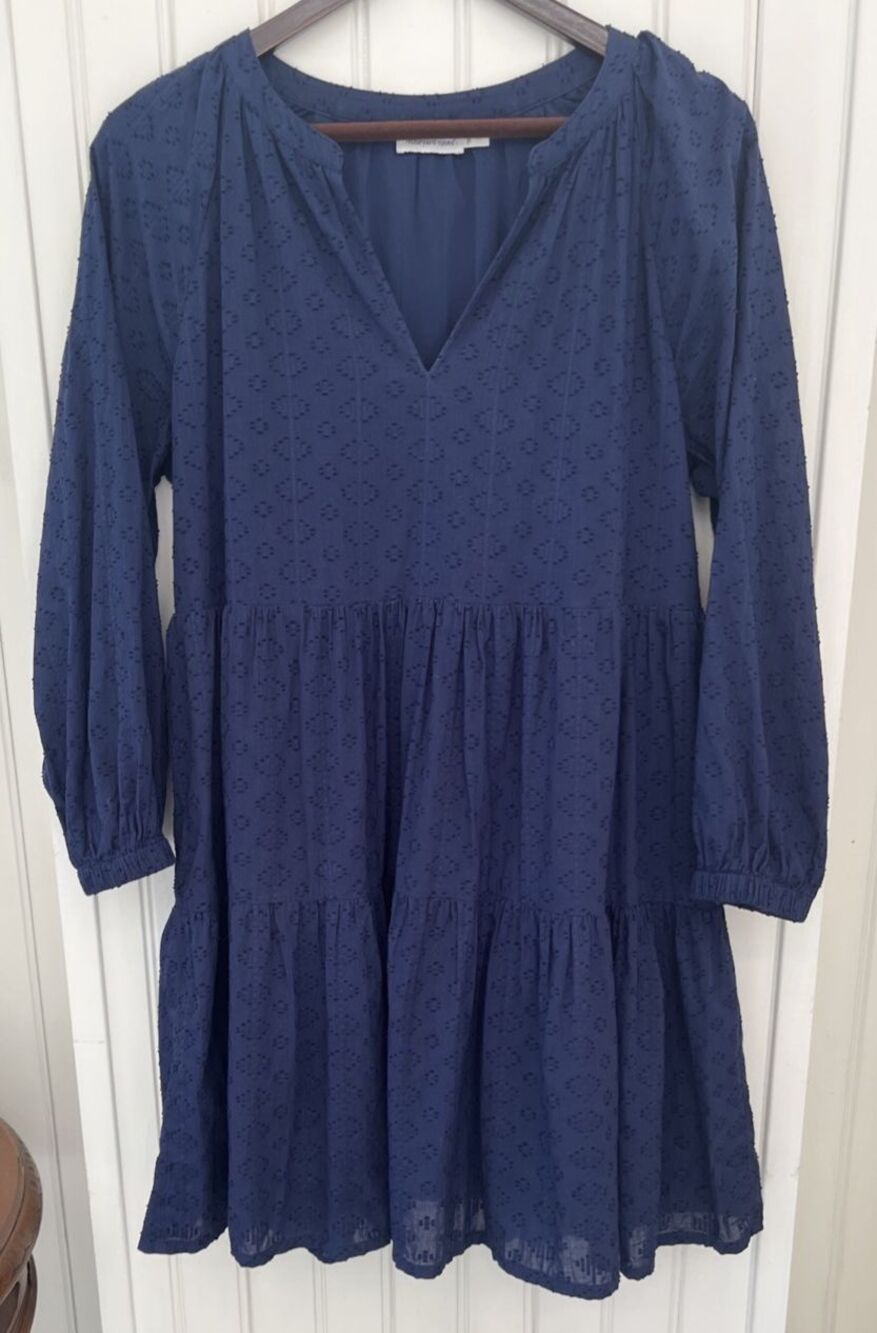 Vineyard Vines M Eyelet Tiered Lined Baby Doll Dress Coquette Beach Boho Coastal